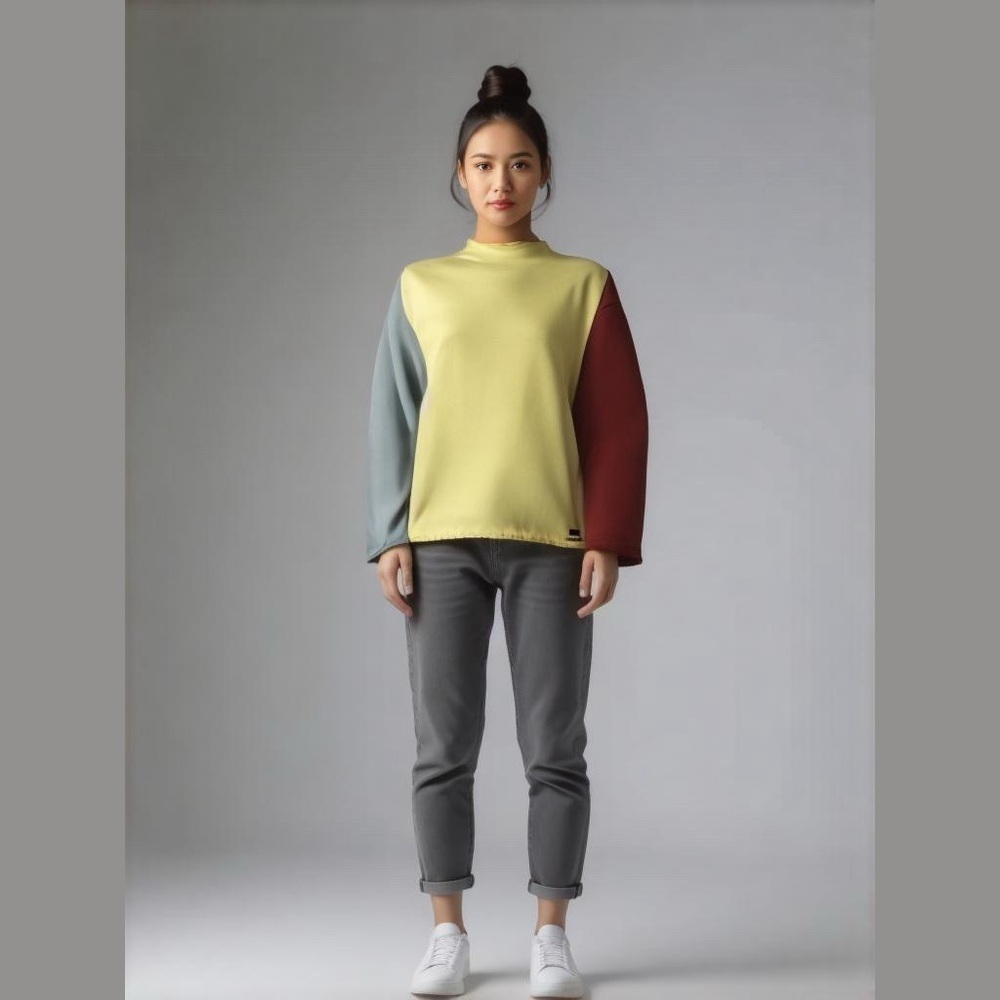 Peace Love World Yellow Tri Color Colorblock Sweatshirt Shirt Top Raw Edge XXS